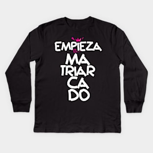 The matriarchy begins. Nairobi phrase in La Casa de Papel. White and pink typography. Kids Long Sleeve T-Shirt